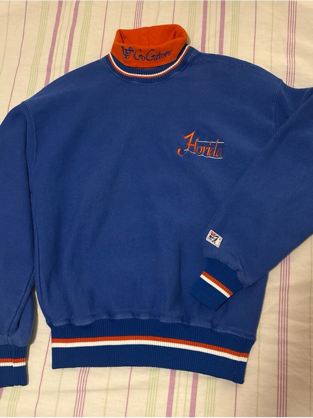 Florida Embroidered Blue & Orange Pullover Sweater